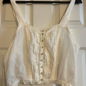 Free People Cream Button-Up Cropped tank